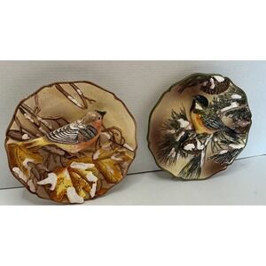 Ganz Vintage 3D Bird Decorative Wall Plates Chickadee Songbird Set‎ of 2 8 Inch